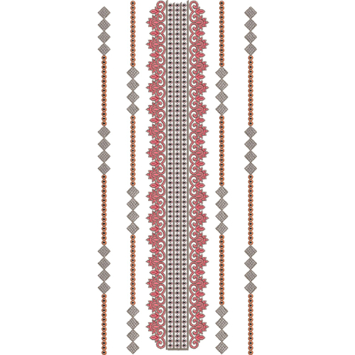 Elegant Vertical Border Neckline Embroidery Design with Floral and Geometric Pattern