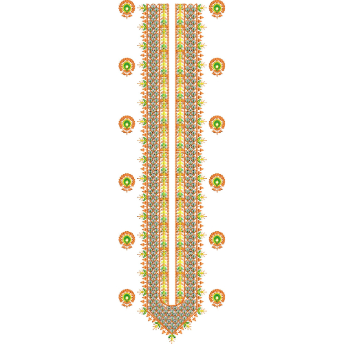 Vibrant Multicolor Long Panel Neckline Embroidery Design with Traditional Ethnic Motifs