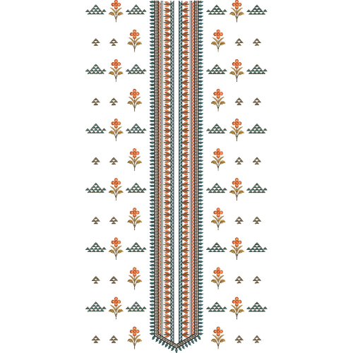 Traditional Tribal Long Neckline Embroidery Design with Geometric and Floral Motifs