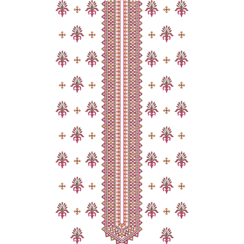 Elegant Pink Traditional Long Neckline Embroidery Design with Ethnic Floral Motifs