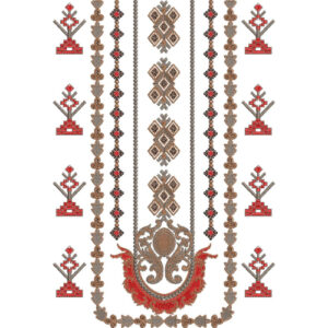 Traditional Ethnic Floral and Geometric Long Neckline Embroidery Design with Folk Pattern