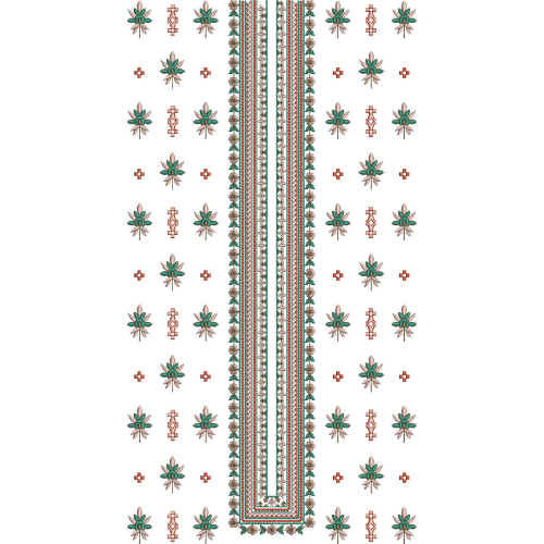 Elegant Multicolor Long Neckline Embroidery Design with Floral and Geometric Ethnic Motifs