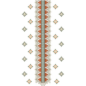 Traditional Rust and Green Geometric Long Neckline Embroidery Design with Ethnic Motifs