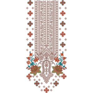 Elegant Traditional Floral Long Neckline Embroidery Design with Ethnic Border Pattern