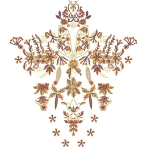 Traditional Floral Ornamental Neckline Embroidery Design with Ethnic Symmetrical Motifs
