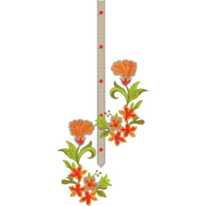 Elegant Floral Side Neckline Embroidery Design with Vertical Placket and Botanical Motifs