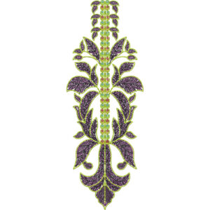 Elegant Vertical Leaf Vine Neckline Embroidery Design with Ornamental Botanical Motif