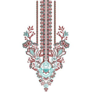 Traditional Vertical Floral Neckline Embroidery Design with Ornamental Panel and Ethnic Motifs