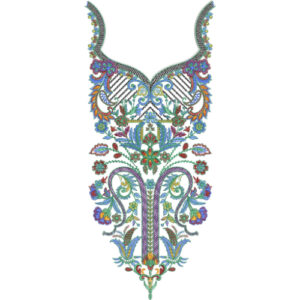 Luxury Multicolor Ornamental Neckline Embroidery Design with Floral and Paisley Motifs