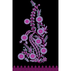 Pink & Blue Floral Vertical Embroidery Motif Design