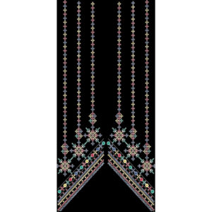 Multicolor Vertical Floral Stripe Embroidery with Chevron Border Design