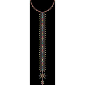 Multicolor Floral Vertical Neckline Embroidery Design with Pendant Motif