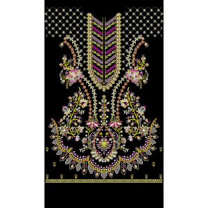 Luxury Multicolor Floral Neckline Embroidery Design with Heavy Ornamental Motifs