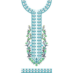 Turquoise Geometric Neckline with Floral Side Vine Embroidery Design