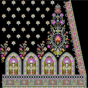 Traditional Floral Arch Border & Scattered Motif Embroidery Design