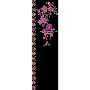 Pink Floral Side Border Embroidery Design with Hanging Bouquet