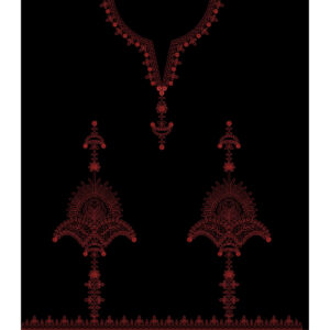 Red Traditional Neckline Embroidery Design with Symmetrical Side Motifs