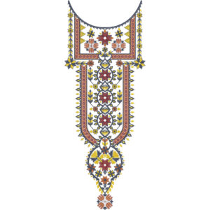 Geometric Folk-Style Neckline Embroidery Design with Central Vertical Panel