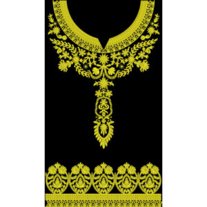 Golden Floral Neckline Embroidery Design with Decorative Bottom Border