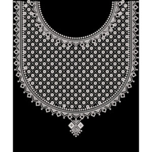White Geometric Net-Style Neckline Embroidery Design