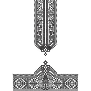 Black & White Tribal Geometric Neckline and Border Embroidery Design
