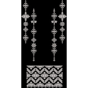White Ornamental Vertical Motif and Chevron Border Embroidery Design