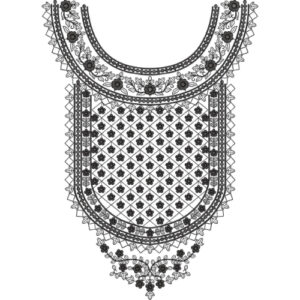 Black Floral Net Pattern Neckline Embroidery Design for Kurti & Suit