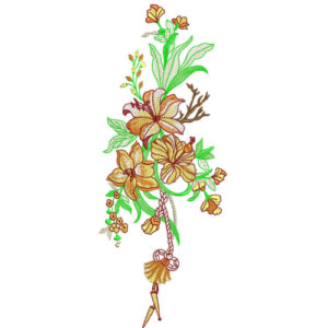 Vibrant Green and Yellow Floral Botanical Textile Print with Ornamental Tassel Detail