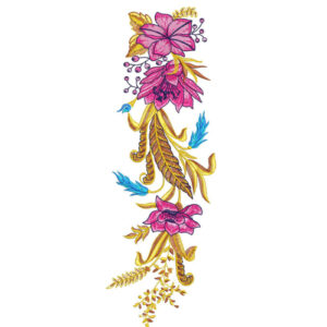 Bold Pink and Gold Floral Textile Print with Feather-Inspired Accents