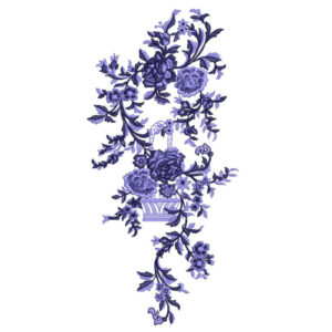 Classic Indigo Blue Floral Botanical Textile Print with Ornamental Vase Motif