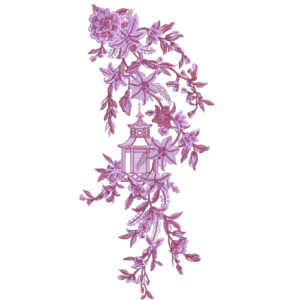 Delicate Mauve Floral Botanical Textile Print with Decorative Lantern Motif