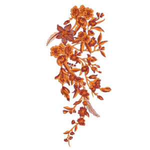 Warm Amber Floral Botanical Textile Print with Cascading Leaf Detailing