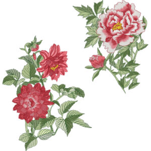 Elegant Red and Blush Floral Botanical Textile Print with Lush Green Foliage