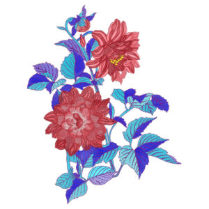 Bold Red and Electric Blue Floral Botanical Textile Print with Modern Contrast