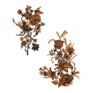 Bold Orange and Black Floral Botanical Textile Print with Dual Motif Design
