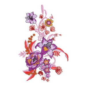 Vibrant Pink and Purple Floral Botanical Textile Print with Decorative Accents