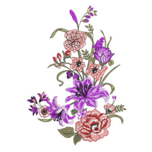 Elegant Purple and Coral Floral Botanical Textile Print with Graceful Composition