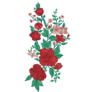 Classic Red Floral Botanical Textile Print with Fresh Green Foliage