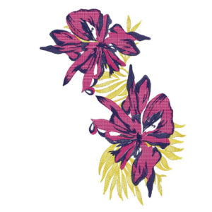 Modern Magenta Floral Textile Print with Bold Graphic Leaf Accents