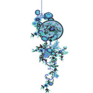 Elegant Blue Floral Dreamcatcher Textile Print with Hanging Botanical Motif