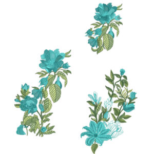 Refreshing Teal Floral Botanical Textile Print with Coordinated Motif Set