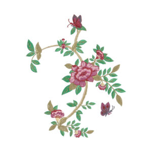 Elegant Pink Floral Botanical Textile Print with Butterfly Accents