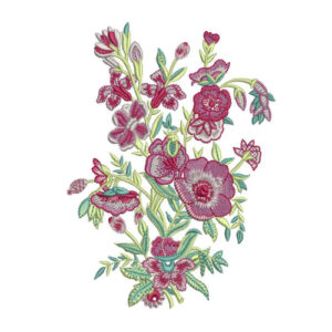 Vintage Pink and Teal Floral Botanical Textile Print with Delicate Embroidery Style