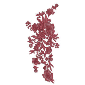 Monochrome Maroon Floral Botanical Textile Print with Intricate Embroidery Texture