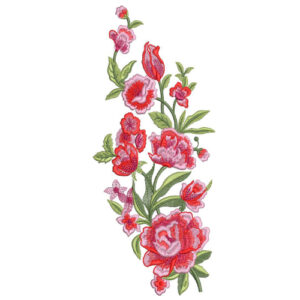 Graceful Red and Pink Floral Botanical Textile Print with Vertical Flow