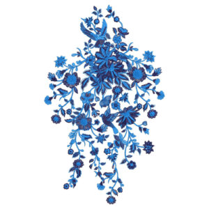 Royal Blue Floral Botanical Textile Print with Cascading Ornamental Detailing