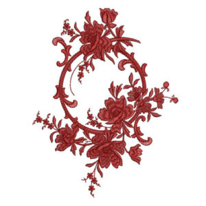 Ornate Maroon Floral Wreath Botanical Textile Print with Embroidery Elegance