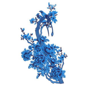 Striking Cobalt Blue Floral Botanical Textile Print with Embroidery Texture