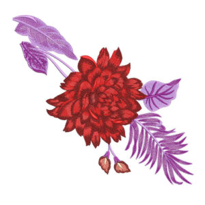 Bold Red Floral Botanical Textile Print with Lavender Leaf Accents