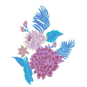 Modern Pastel Floral Botanical Textile Print with Blue Leaf Accents